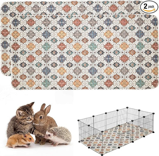 Washable Guinea Pig Pee Pads，Absorbent Reusable Guinea Pig Cage Liners，Waterproof,Leak-Proof & Non-Slip Potty Pads for Small Animals Rabbit Hamster Rat(Colorful Day, 24" x48" )