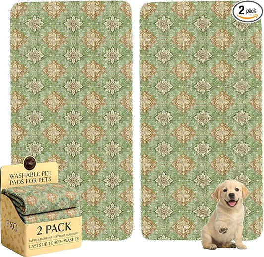 Washable Pee Pads for Dogs,Great Urine Absorbent Reusable Puppy Training Pads,Waterproof,Leak-Proof & Non-Slip Potty Pads for Whelping,Crate，Playpen，Bed.(Green Floral Flat, 36" x72" )