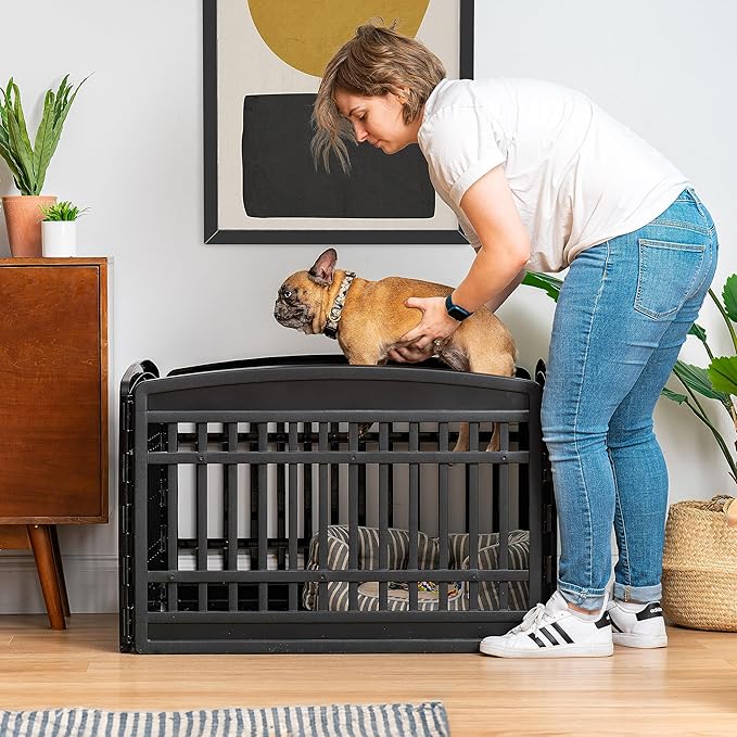 IRIS USA Dog Playpen 24" 4-Panel Puppy Playpen, 35 x 35 x 24, Dog Playpen, Dog Play Pen Indoors, Pet Fence, Puppies/Small Dogs, Black