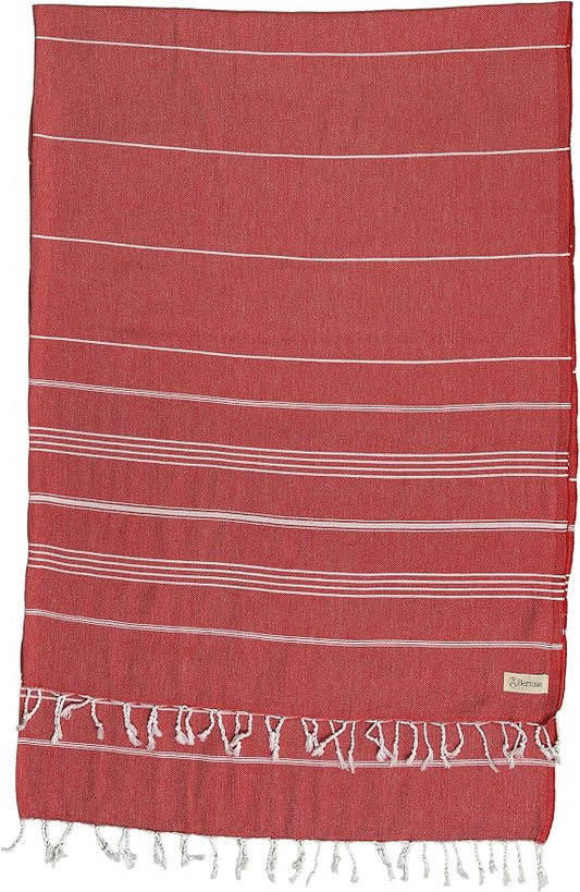 Bersuse Towels Anatolia XL Beach Blanket Throw Blanket Turkish Towel 100% Cotton Extra-Large Quick-Dry Lightweight Premium Peshtemal Towel - 61x82 Inches, Red (Set of 6)