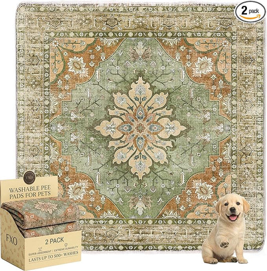 Washable Pee Pads for Dogs,Great Urine Absorbent Reusable Puppy Training Pads,Waterproof,Leak-Proof & Non-Slip Potty Pads for Whelping,Crate，Playpen，Bed.(Green Floral, 48" x48" )