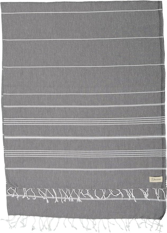 Bersuse Towels Anatolia XL Beach Blanket Throw Blanket Turkish Towel 100% Cotton Extra-Large Quick-Dry Lightweight Premium Peshtemal Towel - 61x82 Inches, Anthracite