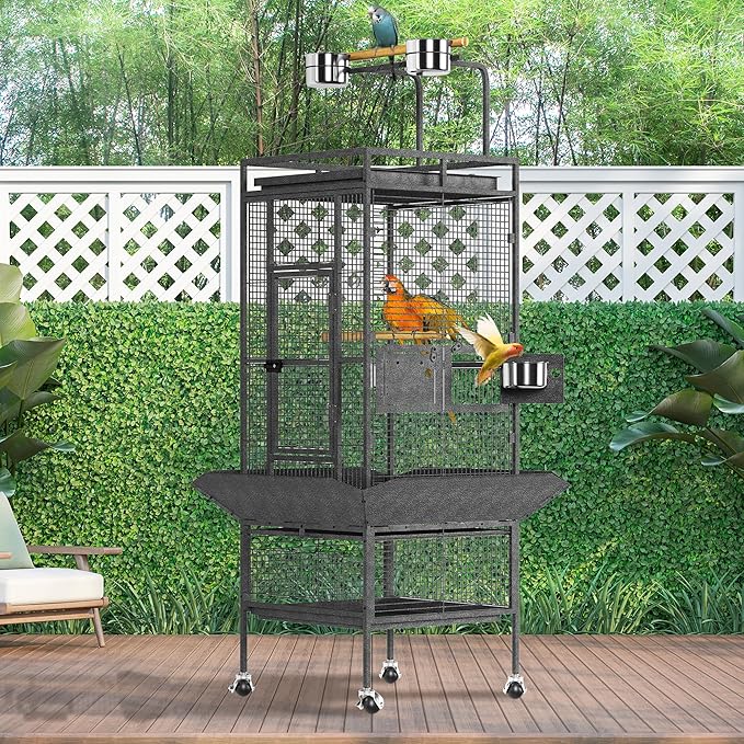 61 Inch Large Parrot Cage with Rolling Caster Wheels -, Smart Feeding & Cleanliness Design, Effortless Maintenance & Assembly, Portable Mobility with Rolling Stand
