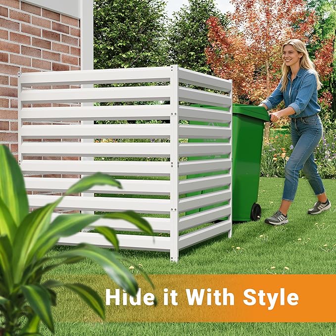 CJF Outdoor Privacy Screens, 42" H x 38" W Metal Air Conditioner Fence Panels, Pool Equipment Enclosure, Trash Can Screens Fence Kit for Outside Backyard Patio(Withe/1-Panel)