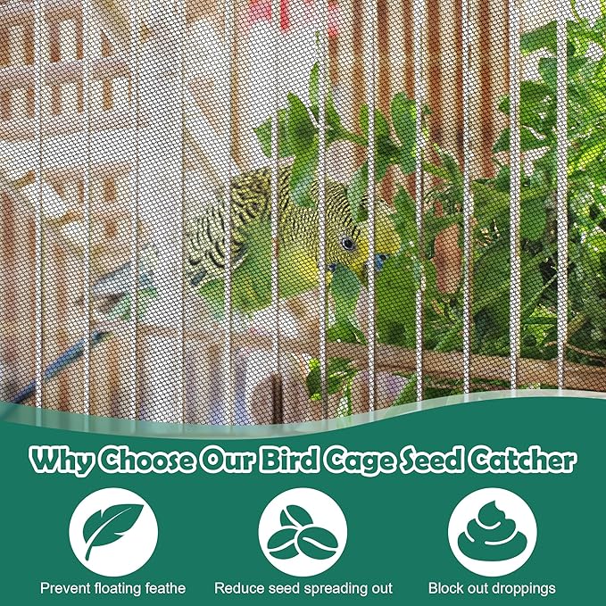 Catcan 2 Pack Bird Cage Seed Catcher Guard, Bird Cage Cover,Heavy Duty Adjustable Nylon Mesh Netting Seed Catche for Parrot Parakeet Macaw African(XL-118’’*14.9’’)