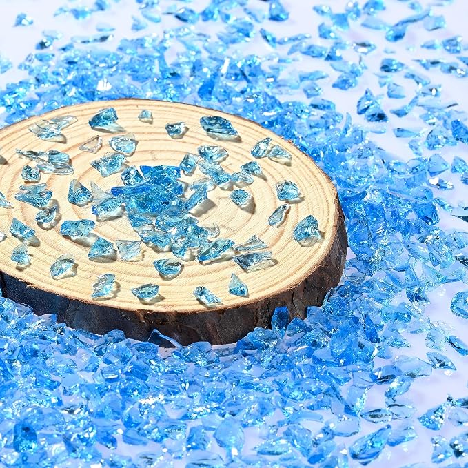 Sea Blue Irregular Broken Glass Chips, 3-6mm Crystals for Resin Craft, Vase Fish Tank, Candle Base Filling Stone, Garden Floor Wall Decoration (200g)