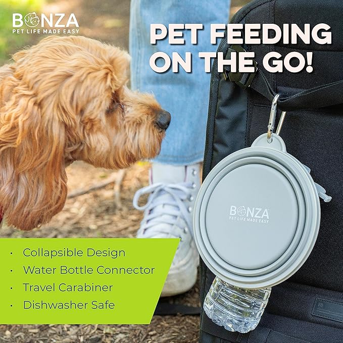 Bonza Collapsible Dog Bowls - X-Large 50 oz, Dog Travel Accessories, Silicone Portable Dogs Bowl & Water Dish with Reinforced Rim & Carabiner for Hiking, Camping, and Car Trips, Moss Green