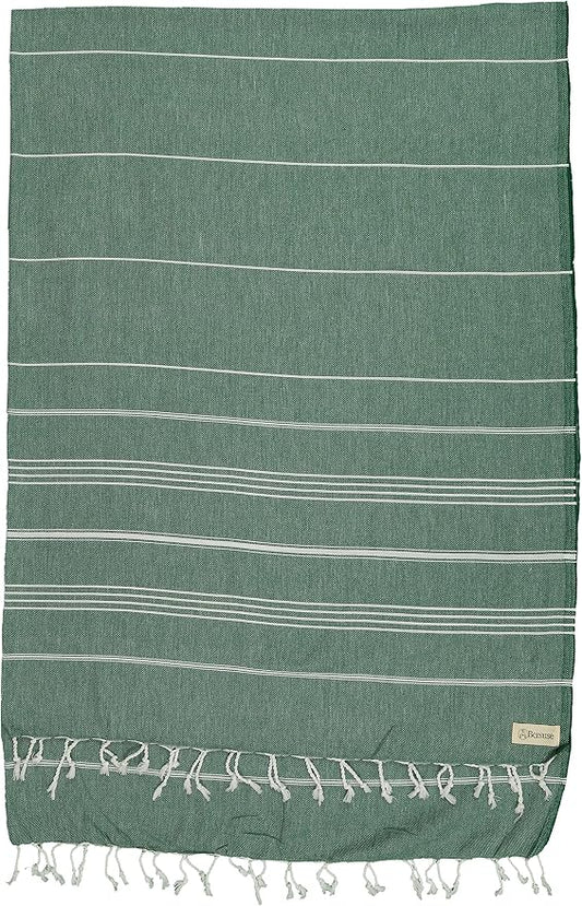 Bersuse Towels Anatolia XL Beach Blanket Throw Blanket Turkish Towel 100% Cotton Extra-Large Quick-Dry Lightweight Premium Peshtemal Towel - 61x82 Inches, Forest Green