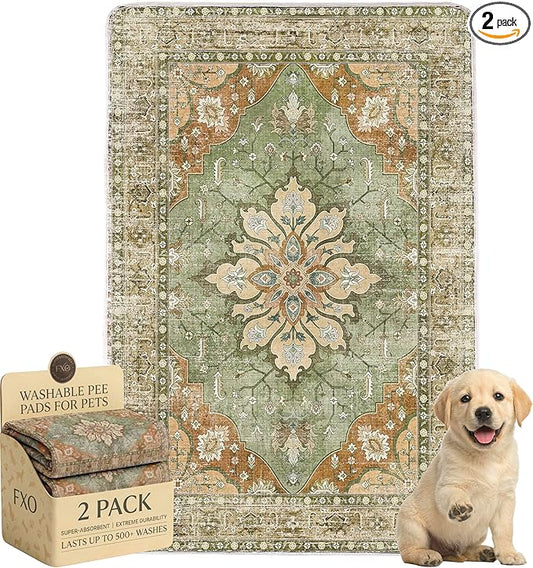 Washable Pee Pads for Dogs,Great Urine Absorbent Reusable Puppy Training Pads,Waterproof,Leak-Proof & Non-Slip Potty Pads for Whelping,Crate，Playpen，Bed.(Green Floral, 24" x36" )