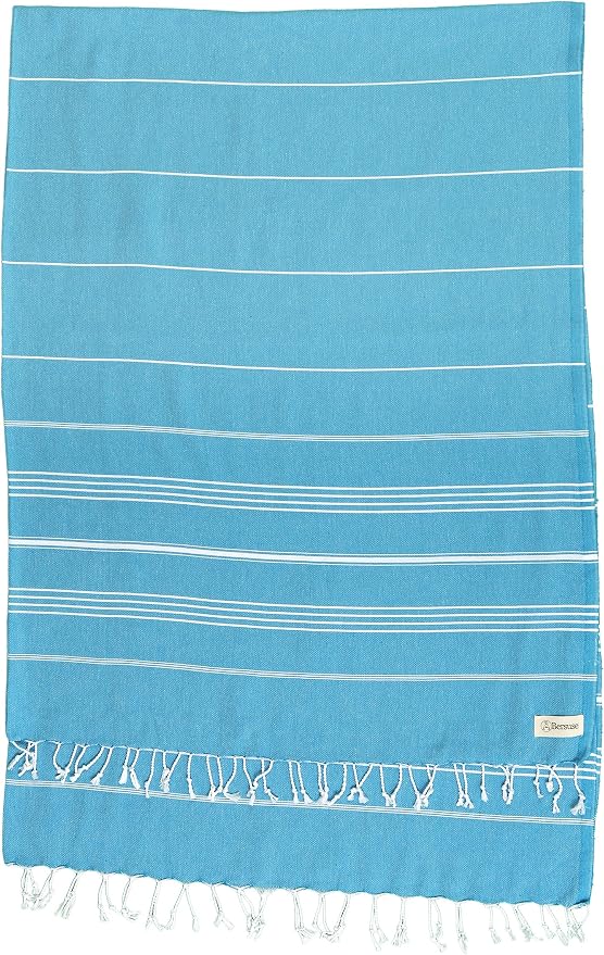 Bersuse Towels Anatolia XL Beach Blanket Throw Blanket Turkish Towel 100% Cotton Extra-Large Quick-Dry Lightweight Premium Peshtemal Towel - 61x82 Inches, Sea Blue (Set of 6)