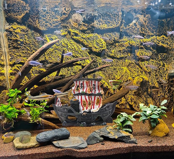 M2cbridge Antique Roman Column Ruins European Castle Aquarium Decorations Fish Tank Hideout Rocks (Striped Pirate Shipwreck)