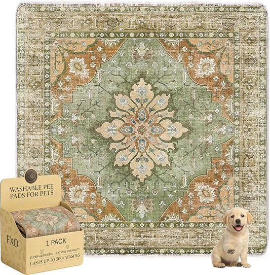 Washable Pee Pads for Dogs,Great Urine Absorbent Reusable Puppy Training Pads,Waterproof,Leak-Proof & Non-Slip Potty Pads for Whelping,Crate,Playpen,Bed.(Green Floral,72"x72")