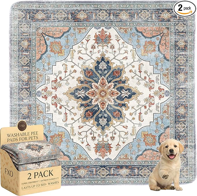 Washable Pee Pads for Dogs,Great Urine Absorbent Reusable Puppy Training Pads,Waterproof,Leak-Proof & Non-Slip Potty Pads for Whelping,Crate，Playpen，Bed.(Blue Floral, 48" x48" )