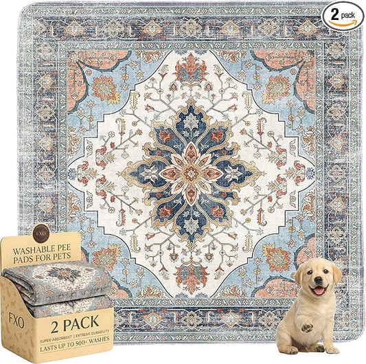 Washable Pee Pads for Dogs,Great Urine Absorbent Reusable Puppy Training Pads,Waterproof,Leak-Proof & Non-Slip Potty Pads for Whelping,Crate，Playpen，Bed.(Blue Floral, 48" x48" )
