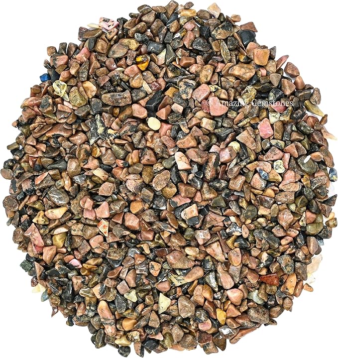 Amazing Gemstone Rhodonite Crystal Chips Aquarium Gravel Rocks - 1000+ Carat Bloodstone Chips Bulk Fish Tank Gravel, Small Tumbled Stone Chips and Tiny Crystals for Decoration (AAA Grade Gemstones)