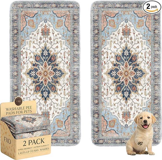 Washable Pee Pads for Dogs,Great Urine Absorbent Reusable Puppy Training Pads,Waterproof,Leak-Proof & Non-Slip Potty Pads for Whelping,Crate，Playpen，Bed.(Blue Floral, 36" x72")