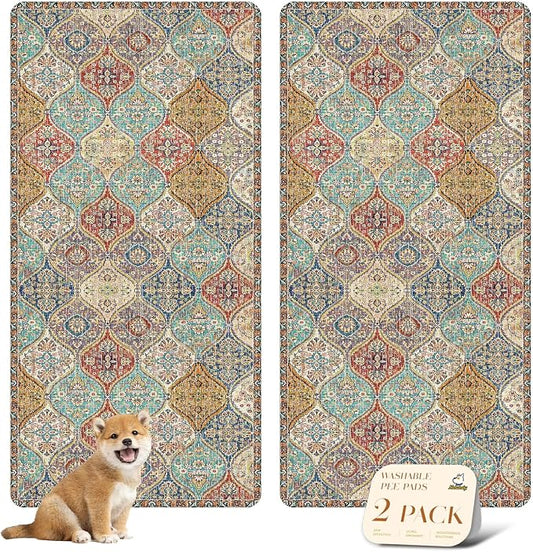 nunubaby Washable Pee Pads for Dogs, Stylish, Non-Slip and Leak-Proof Pee Pads. Reusable Potty Pads for Dogs for Crates and Floors.(Cream/Multi, 36" x72" )