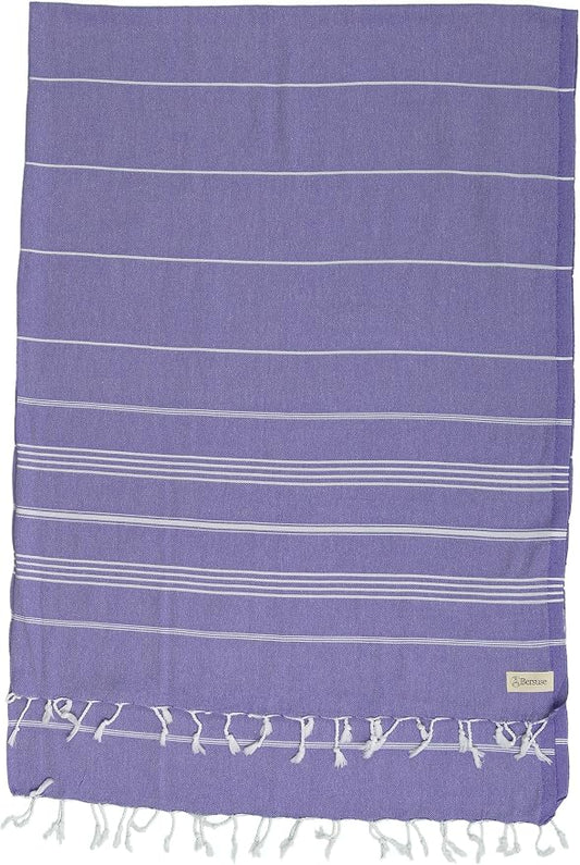 Bersuse Towels Anatolia XL Beach Blanket Throw Blanket Turkish Towel 100% Cotton Extra-Large Quick-Dry Lightweight Premium Peshtemal Towel - 61x82 Inches, Dark Purple (Set of 3)