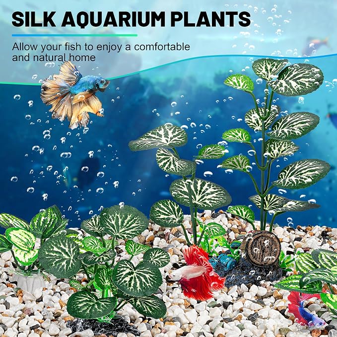 MyLifeUNIT Betta Fish Tank Decor Plants, 10 Pack Silk Aquarium Plants for Fish Tank Decorations, Betta Fish Leaf Pad for Sleeping Resting Hiding Playing
