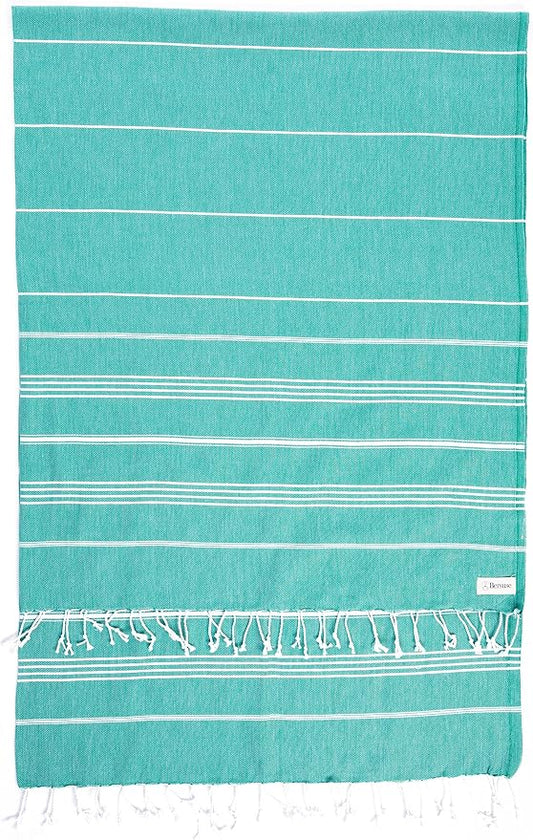 Bersuse Towels Anatolia XL Beach Blanket Throw Blanket Turkish Towel 100% Cotton Extra-Large Quick-Dry Lightweight Premium Peshtemal Towel - 61x82 Inches, Teal