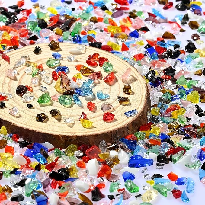 Multiple Color Mixing Crushed Glass Chips,Glitter Fine Sand,Irregular Iridescent Piece,Broken Glass for DIY Jewelry Resin Art Making Or Vase Filling Gem Painting Home Decoration (200g)