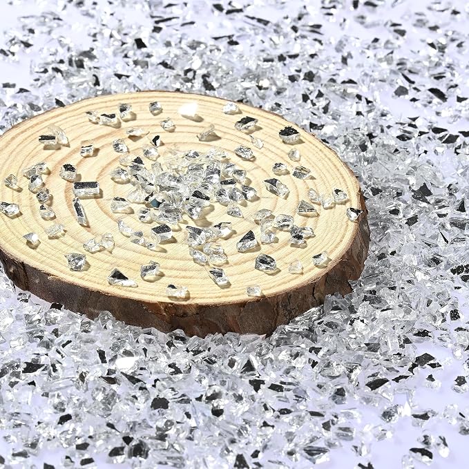 Broken Mirror Irregular Crushed Glass Chips,DIY Craft Glitter Crystal Broken Pieces,Bulk Transparent 3-6mm Sprinkles, for Resin Art Vase Fill and Glitter Painting Jewelry Making.(200g)