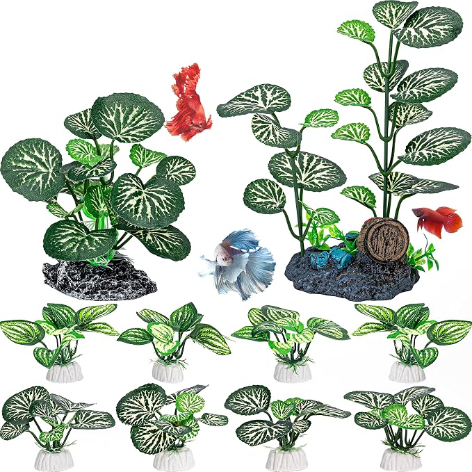 MyLifeUNIT Betta Fish Tank Decor Plants, 10 Pack Silk Aquarium Plants for Fish Tank Decorations, Betta Fish Leaf Pad for Sleeping Resting Hiding Playing