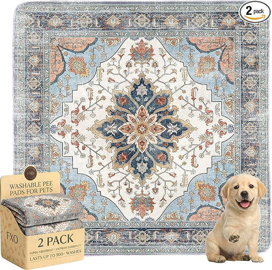 Washable Pee Pads for Dogs,Great Urine Absorbent Reusable Puppy Training Pads,Waterproof,Leak-Proof & Non-Slip Potty Pads for Whelping,Crate，Playpen，Bed.(Blue Floral, 36" x36" )