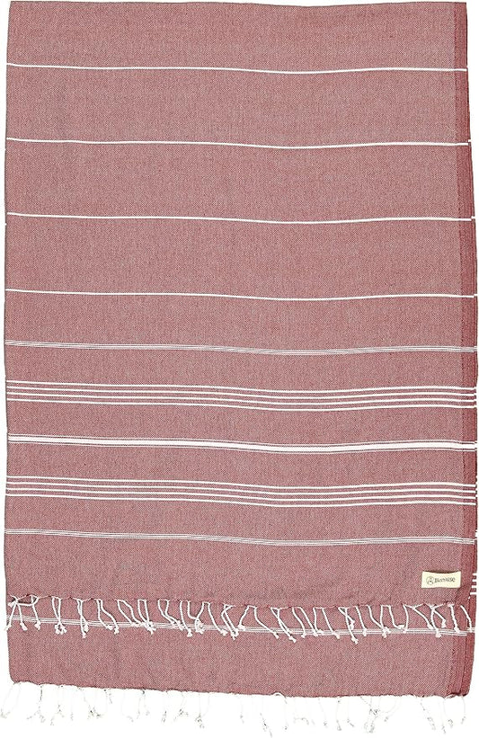 Bersuse Towels Anatolia XL Beach Blanket Throw Blanket Turkish Towel 100% Cotton Extra-Large Quick-Dry Lightweight Premium Peshtemal Towel - 61x82 Inches, Burgundy (Set of 6)