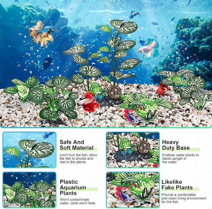 MyLifeUNIT Betta Fish Tank Decor Plants, 10 Pack Silk Aquarium Plants for Fish Tank Decorations, Betta Fish Leaf Pad for Sleeping Resting Hiding Playing