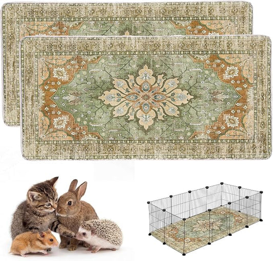 Washable Guinea Pig Pee Pads,Absorbent Reusable Guinea Pig Cage Liners,Waterproof,Leak-Proof & Non-Slip Potty Pads for Small Animals Rabbit Hamster Rat.(Green Floral,24"x48")