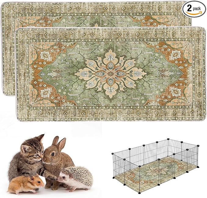 Washable Guinea Pig Pee Pads，Absorbent Reusable Guinea Pig Cage Liners，Waterproof,Leak-Proof & Non-Slip Potty Pads for Small Animals Rabbit Hamster Rat(Green Floral, 24" x48" )