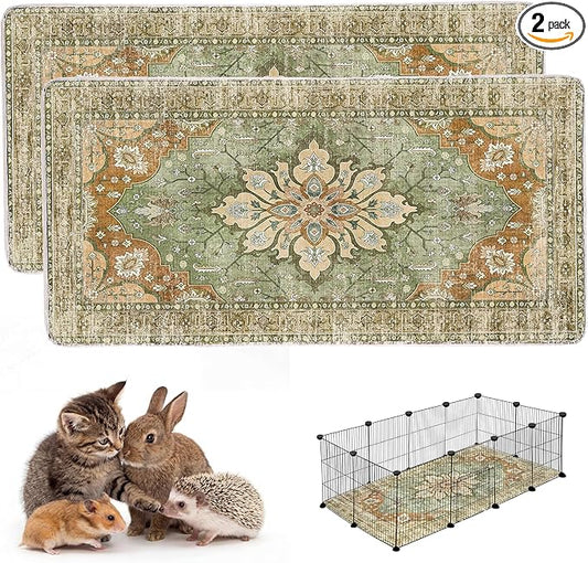 Washable Guinea Pig Pee Pads，Absorbent Reusable Guinea Pig Cage Liners，Waterproof,Leak-Proof & Non-Slip Potty Pads for Small Animals Rabbit Hamster Rat(Green Floral, 24" x48" )