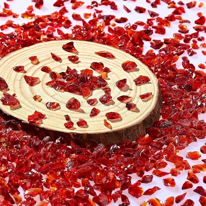 Agate Red Crushed Glass Craft Glitter,Irregular Broken Sprinkles,3-6mm Crystal Chunky Glass Chips,for DIY Fish Tank Fountain Flower Home Decoration,Or Vase Resin Colorful Filler(200g)