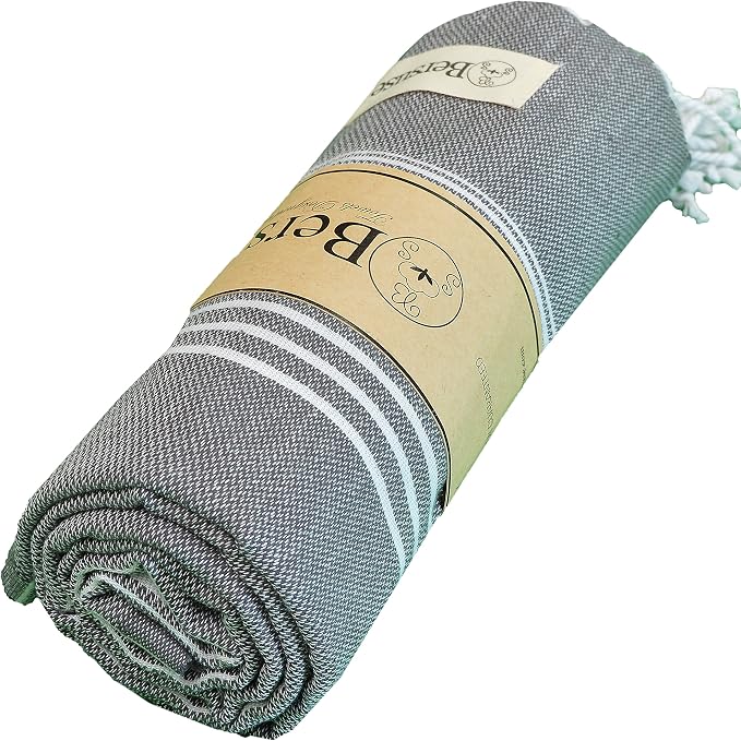 Bersuse Towels Anatolia XL Beach Blanket Throw Blanket Turkish Towel 100% Cotton Extra-Large Quick-Dry Lightweight Premium Peshtemal Towel - 61x82 Inches, Anthracite (Set of 3)