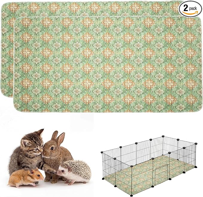 Washable Pee Pads for Dogs,Great Urine Absorbent Reusable Puppy Training Pads,Waterproof,Leak-Proof & Non-Slip Potty Pads for Whelping,Crate，Playpen，Bed.(Green Floral Flat, 24" x48")