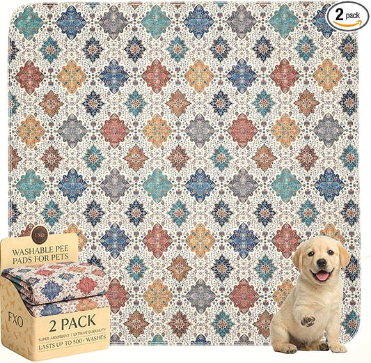 Washable Pee Pads for Dogs,Great Urine Absorbent Reusable Puppy Training Pads,Waterproof,Leak-Proof & Non-Slip Potty Pads for Whelping,Crate，Playpen，Bed.(Colorful Day, 36" x36" )