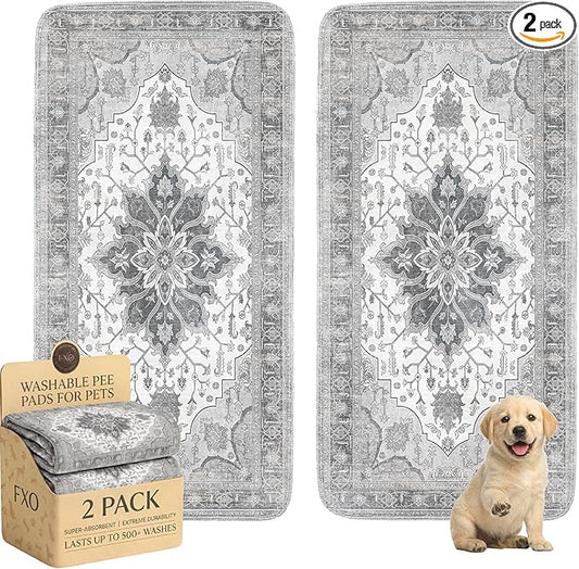 Washable Pee Pads for Dogs,Great Urine Absorbent Reusable Puppy Training Pads,Waterproof,Leak-Proof & Non-Slip Potty Pads for Whelping,Crate，Playpen，Bed.(Gray Floral, 36" x72" )