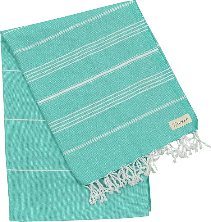 Bersuse Towels Anatolia XL Beach Blanket Throw Blanket Turkish Towel 100% Cotton Extra-Large Quick-Dry Lightweight Premium Peshtemal Towel - 61x82 Inches, Mint Green