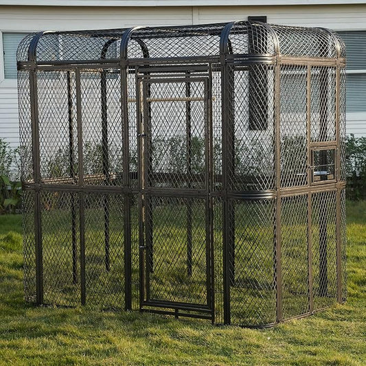 Large Walk-in Cage 77-inch Heavy Duty Birdcage Outdoor Diamond Grid Aviary Parrot Cage Wide Flight Metal Birdcage for Macaw Budgie Conure Lovebird Parakeet Cockatiel, 6.4x3.87x5.91ft, Silver