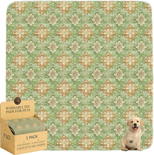 Washable Pee Pads for Dogs,Great Urine Absorbent Reusable Puppy Training Pads,Waterproof,Leak-Proof & Non-Slip Potty Pads for Whelping,Crate,Playpen,Bed.(Green Floral Flat,72"x72")
