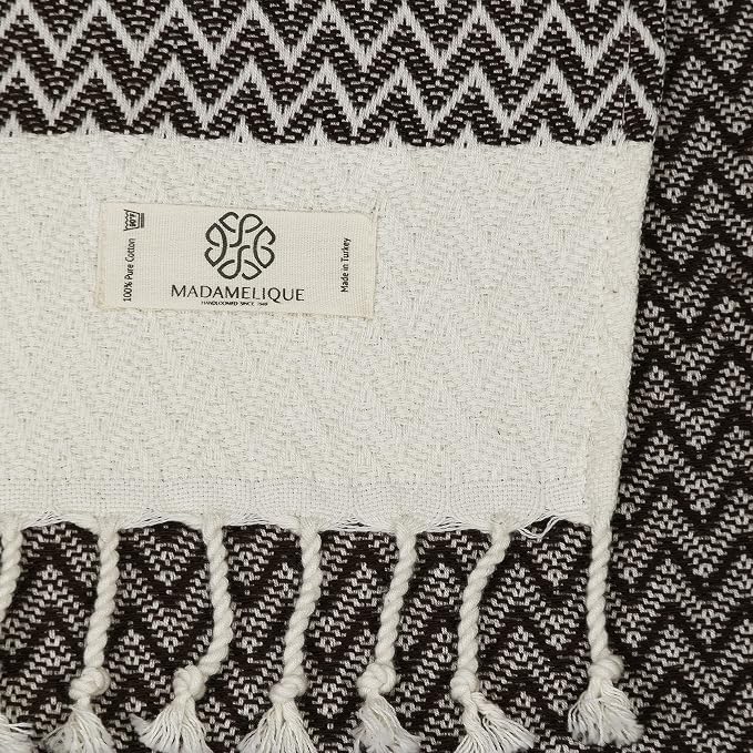 Madamelique Exclusive Hand Towels Set of 2-18 x 40 Inches - Decorative Bathroom Peshtemal Towel for Hand, Face, Hair, Yoga, Tea, Dishcloth, Kitchen and Bath - 100% Pure Cotton (Chocolate)
