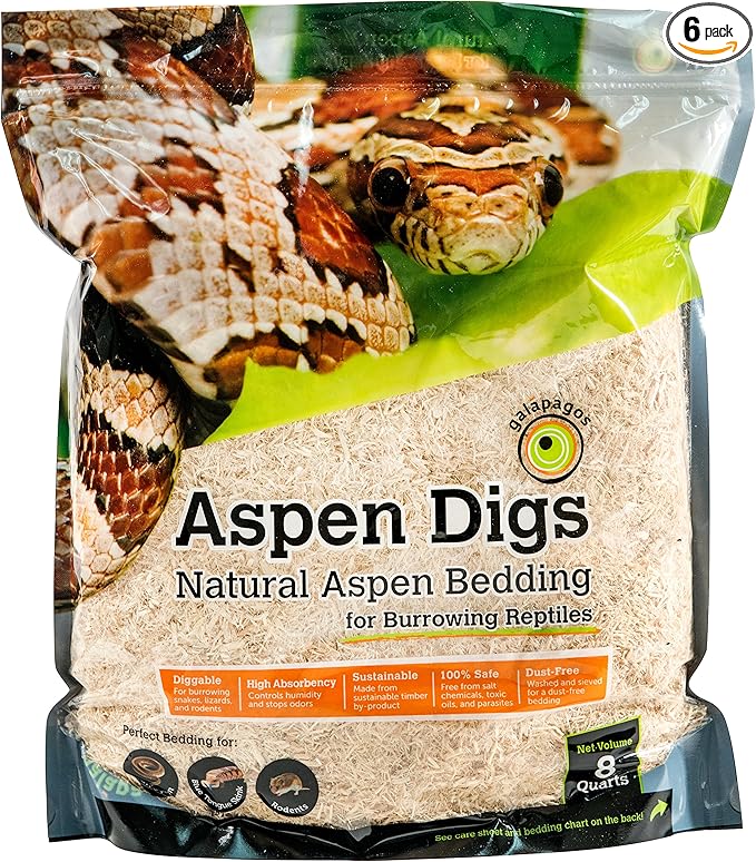 Galápagos (05064) Aspen Digs Shavings Bedding,8-Quart,Natural,(Pack of 6)