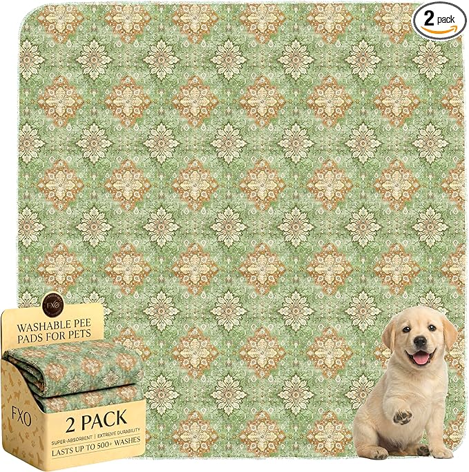 Washable Pee Pads for Dogs,Great Urine Absorbent Reusable Puppy Training Pads,Waterproof,Leak-Proof & Non-Slip Potty Pads for Whelping,Crate，Playpen，Bed.(Green Floral Flat, 36" x36" )